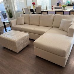 Brand New Cream Sectional With Free Ottoman 