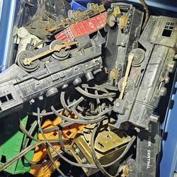 Vintage box of Marx trains and tracks 2 engine