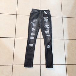 Mens Grey Washed Skinny Jeans with Chains
