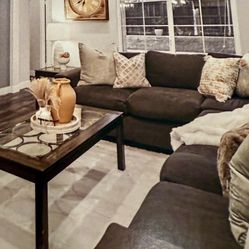 Brown sectional Sofa  With Coffee Table And Two Side Tables