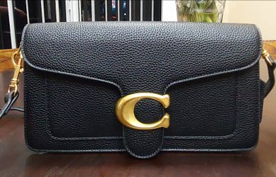 Black Pebbled Crossbody Bag with Gold "C" Logo