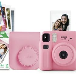 Fujifilm instax Mini SE Instant Camera with Case, Album, 10 Pack of Film, and Frame Stickers, Pink (Value bundle)