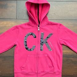 Little Girls Clothes Calvin Klein Zip Up Hoodie Sweater Jacket With 2 Different Colored Sequins Lettering Size 7T Runs Small Like A Size 6T