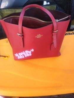 Coach Red Leather Tote Bag