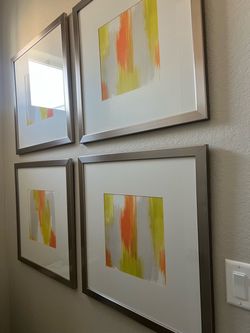Set of 4 Modern Abstract Framed Wall Art Prints – Excellent Condition