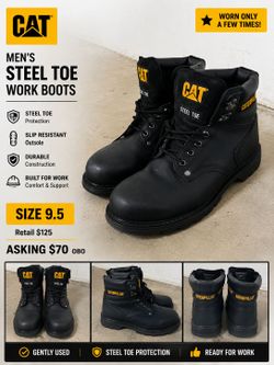 Men’s CAT Steel Toe Work Boots – Size 9.5
