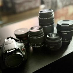 Canon EOS Rebel T7 DSLR Bundle – 4 Lenses + Bag - $675