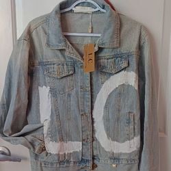 NEW Lizzette Collection Blue Denim Jacket with LO-VE painted front and Back