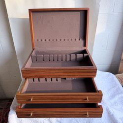 Lenox Flatware Silverware Storage Chest 2 Drawers Rosewood Finish Large 20 in Wood Box