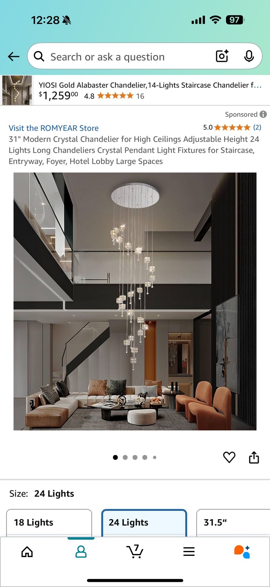 31” Modern Crystal Chandelier, 24 Lights