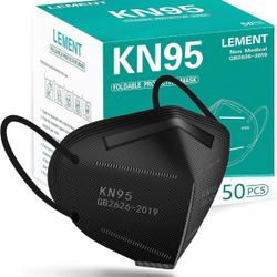 LEMENT 50pcs KN95 Face Mask Black 5 Layer Cup Dust Safety Masks Filter Efficiency≥95% Breathable Elastic Ear Loops Black Masks
