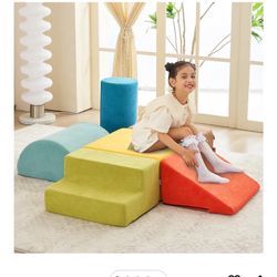 jela Kids Foam Climbing Blocks 6Pcs Soft Play Equipment Miss Fabric, Toddler Climbing Toys Indoor Soft Play Climbing Set, Lightweight Climbing Blocks 