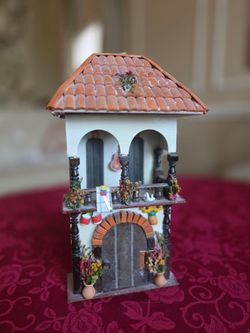 Vtg Colombian Colonial House Miniature Wall Facade Diorama Clay Roof Folk Art