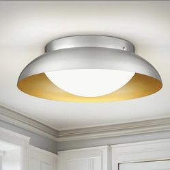 12" Flush Mount Ceiling Light, Modern Ceiling Light in Brushed Nickel Finish with Frosted Glass Shade for Hallway, Bedroom, CL03BN