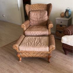 Wicker And Rattan Chair, Ottoman 