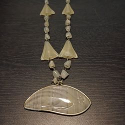 Vintage art deco styled carved mother of pearl shell statement necklace