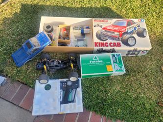 1/10th scale R/C off-road racer Nissan King cab and Futaba remote
