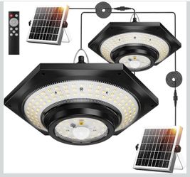 Solar Indoor Outdoor Shed Light with 4000LM, Upgrade 228 LED Solar Pendant Light, 2 Pack