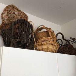 Baskets dried flowers and plant crafts