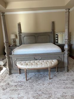 King Four-Poster Bed Frame Gray Wood