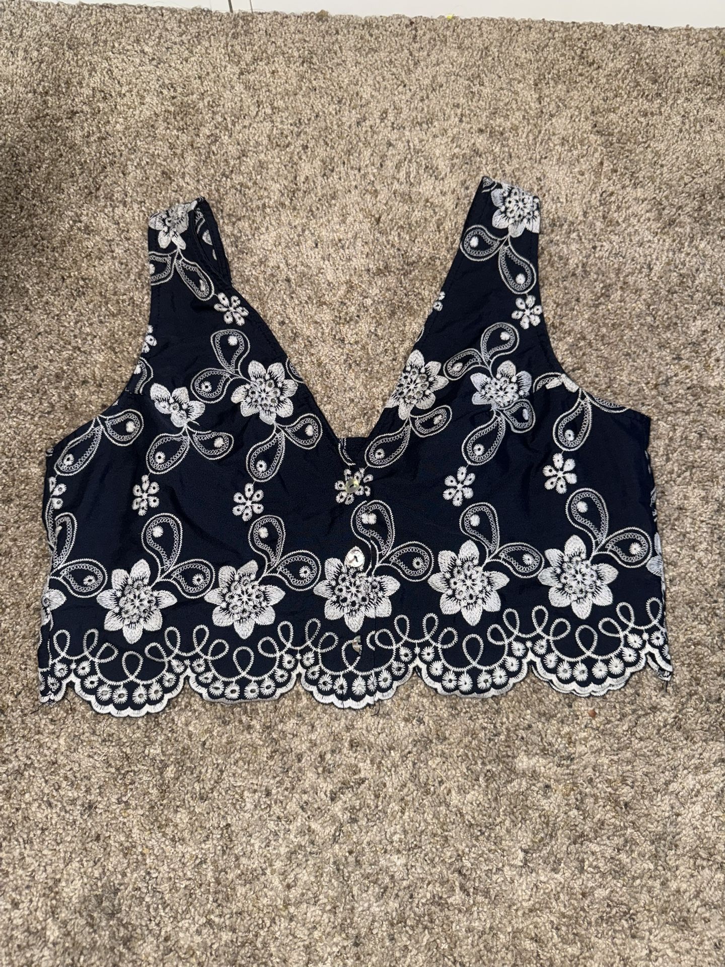 Navy Floral Crop Top