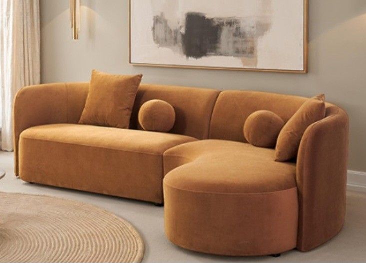 Brand New Carmel Brown Plush Chenille Sectional Sofa (Pillows Included)