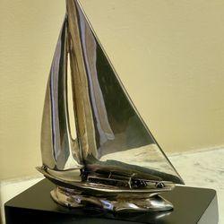 Silver Plate Sailboat Digital On Painted Iron Base