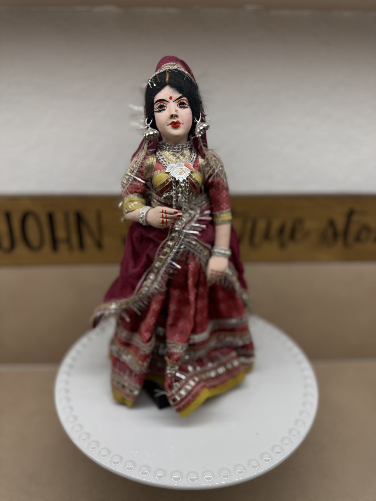 Vintage hand painted Porcelain Head- 12" INDIAN WEDDING DOLL RAJASTHANI Bride