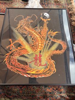 Framed Dragon Art Print with Yin Yang