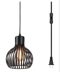 Pair of Black Metal Cage Pendant Lights