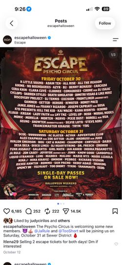 Selling 2 Escape tickets