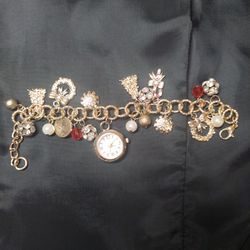 Macy's Charter Club Christmas charm bracelet with a watch in goldtone