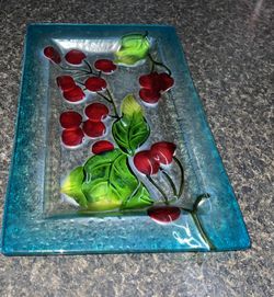 Glass Dish With Cherry Design