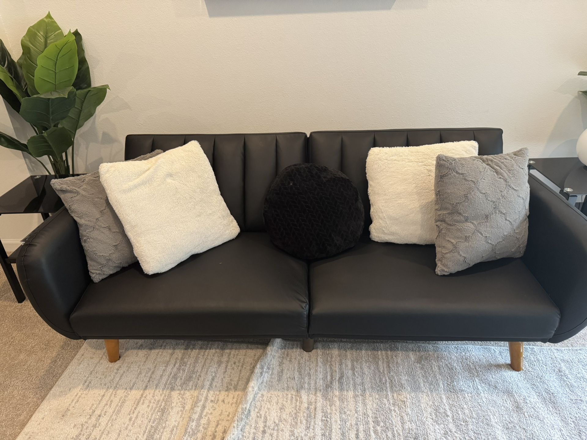 Black Faux Leather Futon