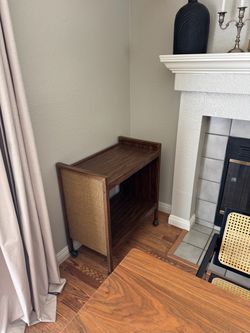 Mid-Century Modern Rolling Bar Cart with Rattan Sides
