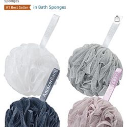 AmazerBath Bath Shower Loofah Sponge Exfoliating Body Scrubber 60g/PCS Pouf Bath Sponges- Set of 4 Grey Blue-Pink-Grey-White Sponges