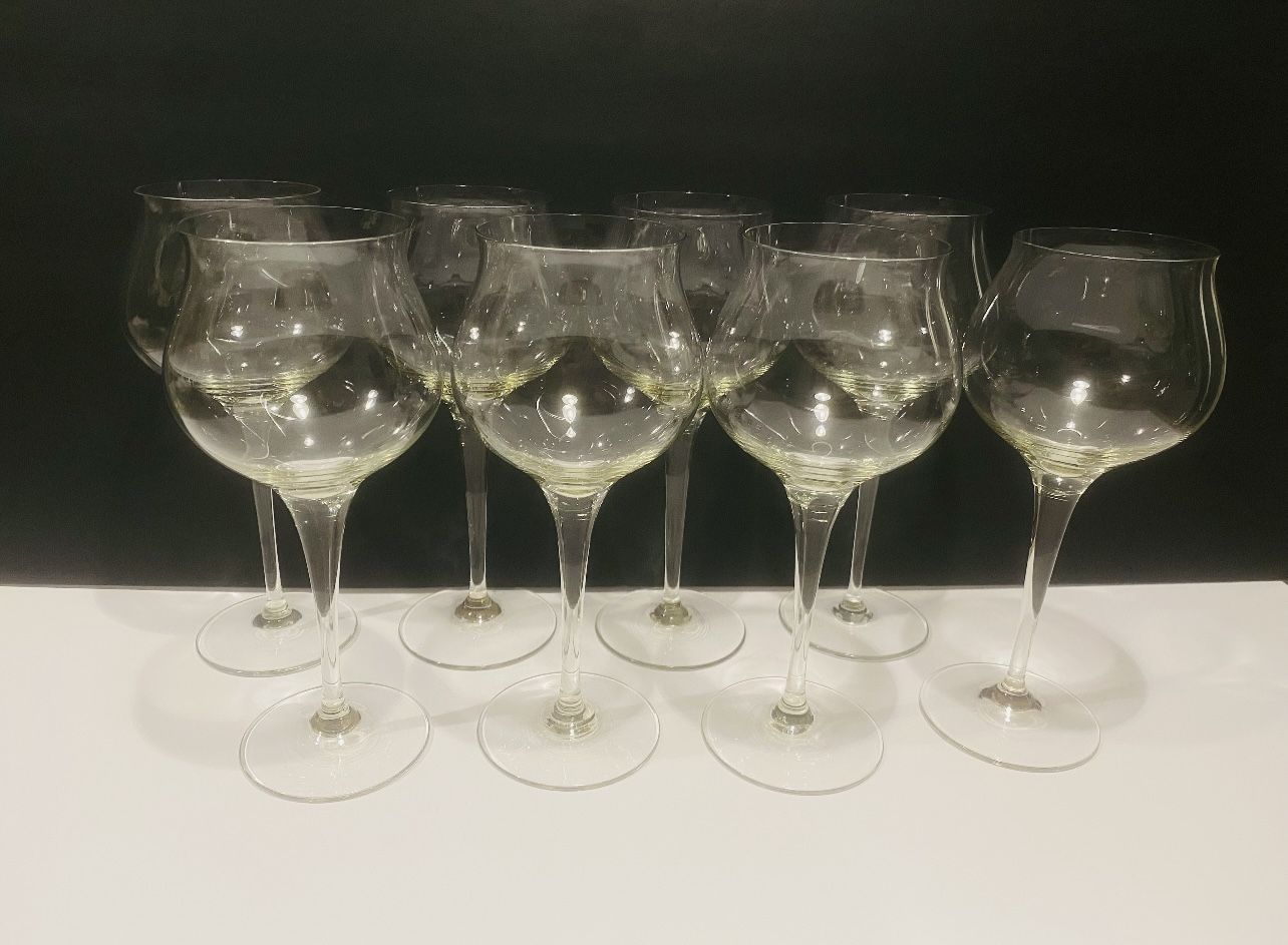 Vintage Orrefors LISA Pattern Set of 8 Crystal Claret Wine Glasses 7.75”.