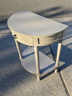 Half-Circle / Demilune Accent Table with Bottom Shelf & Drawer