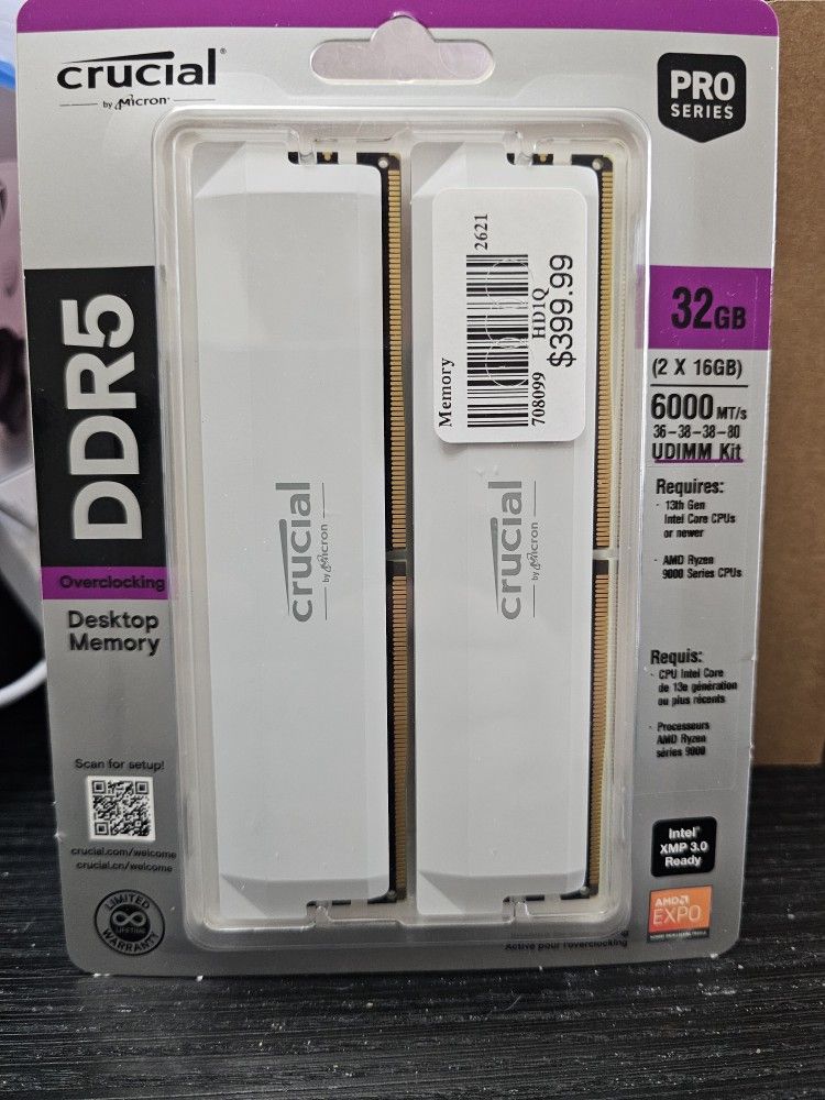 MICRON CRUCIAL DDR5 32GB 6000MTS WHITE