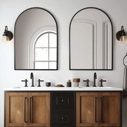 Misty Moon 2 Pieces 38 In.H X 26 In.W Aluminum Alloy Fine Edged Right Angled Arch Black Hanging Mirror