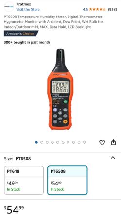 PT6508 Temperature Humidity Meter, Digital Thermometer Hygrometer Monitor with Ambient, Dew Point, Wet Bulb for Indoor/Outdoor MIN, MAX, Data Hold, LC