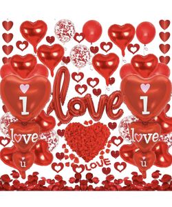 Valentines Day Decorations with I Love You and Red Heart Foil Balloons