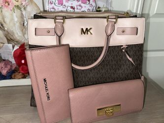 Michael Kors Brown Logo With Light Pink Bag And Wallets