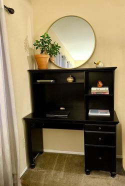Pedestal Desk with Storage Hutch  Shelving and Drawers