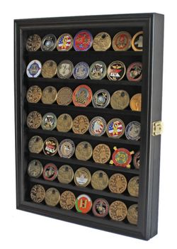 Black Display Case for Challenge Coins, Casino Chips, Pin, Medal, Shadow Box Real Glass