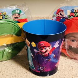 Super Mario Galaxy popcorn tin bucket & hats