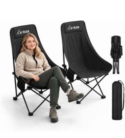 2 Pack High Back Camping Chairs for Adults,Folding Comfortable Portable Outdoor Chair with Widened H