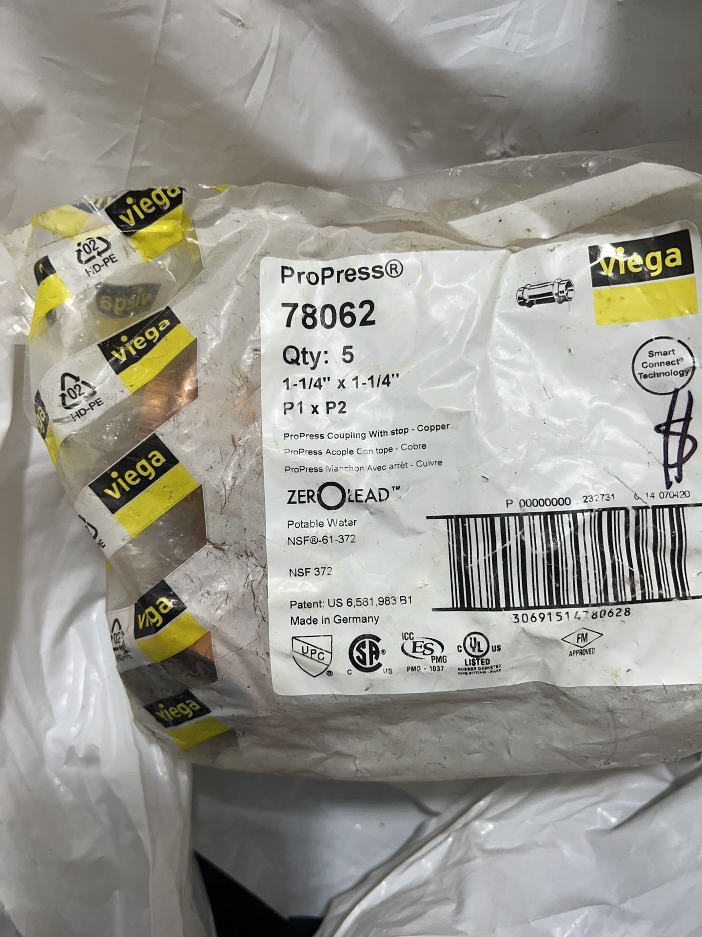 1-1/4”x1-1/4” ProPress Coupling With Stop Copper Nuevos 4 Sets de 5Pcs cada set + 1pc suelta