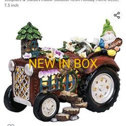 TERESA'S COLLECTIONS Red Truck Christmas Decorations, Gnome Pickup Truck with Christmas Tree Chimney, Solar Garden Sculpture & Statues Indoor Outdoor 