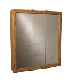 New In Box Zenith K30 Oak Framed Tri-View Mirror Medicine Cabinet